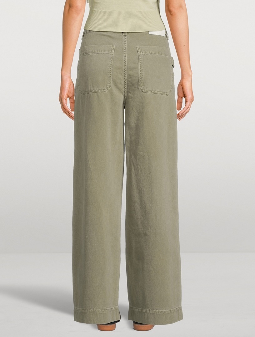  شلوار جین زنانه کارپنتر واید لگ فاق بلند سبز زیتونی برند DL1961 - مدل Zoie Wide Leg Alpine Green | بادابینگ استایل 