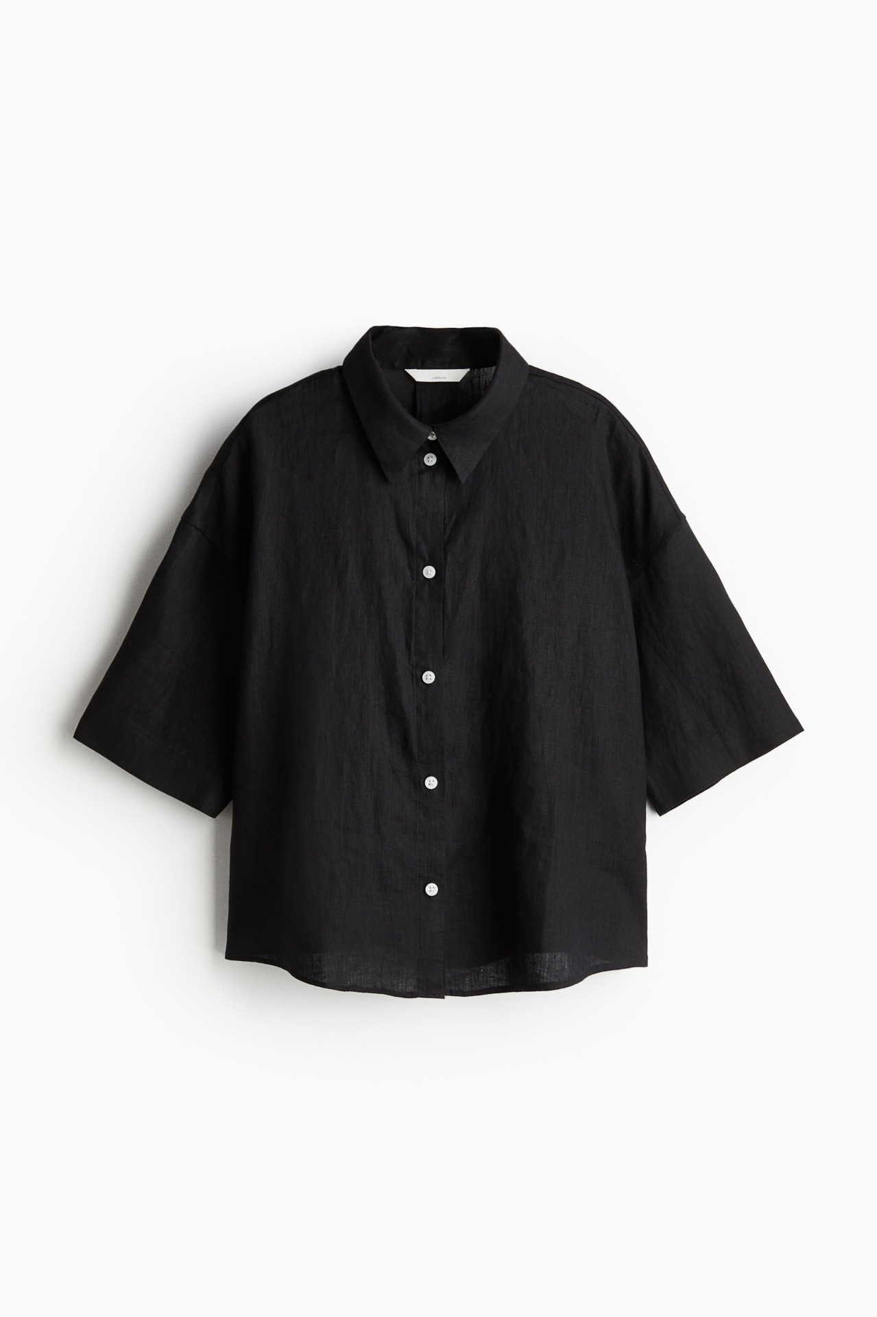  شومیز لینن اورسایز زنانه آستین کوتاه مشکی برند اچ اند ام H&M | بادابینگ استایل 