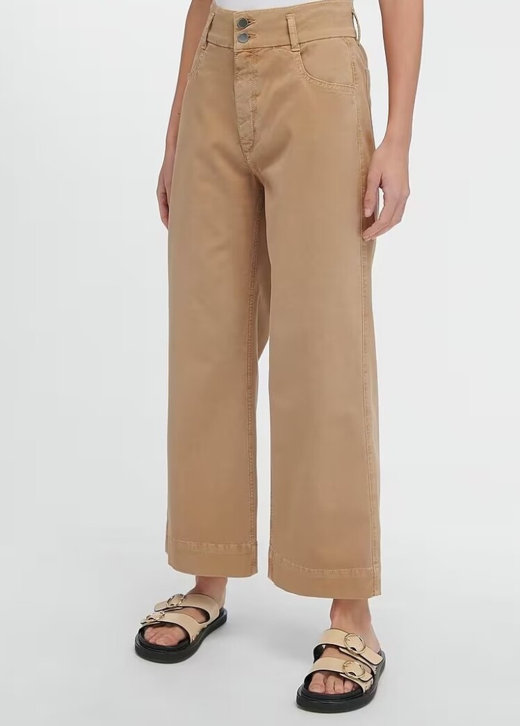 شلوار جین زنانه واید لگ کوتاه فاق بلند سبز زیتونی برند DL1961 - مدل Hepburn Wide Leg Khaki | بادابینگ استایل