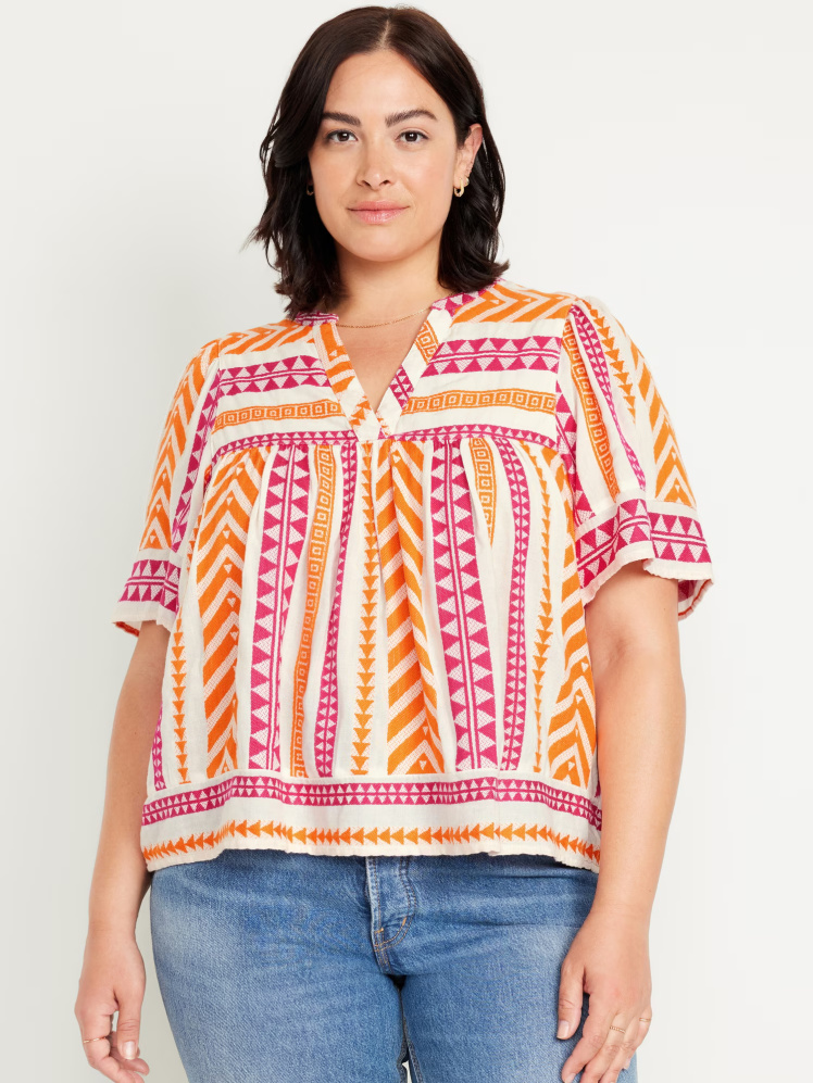 بلوز ژاکارد یقه هفت زنانه ریلکس فیت برند الد نیوی Old Navy - صورتی/نارنجی | بادابینگ استایل