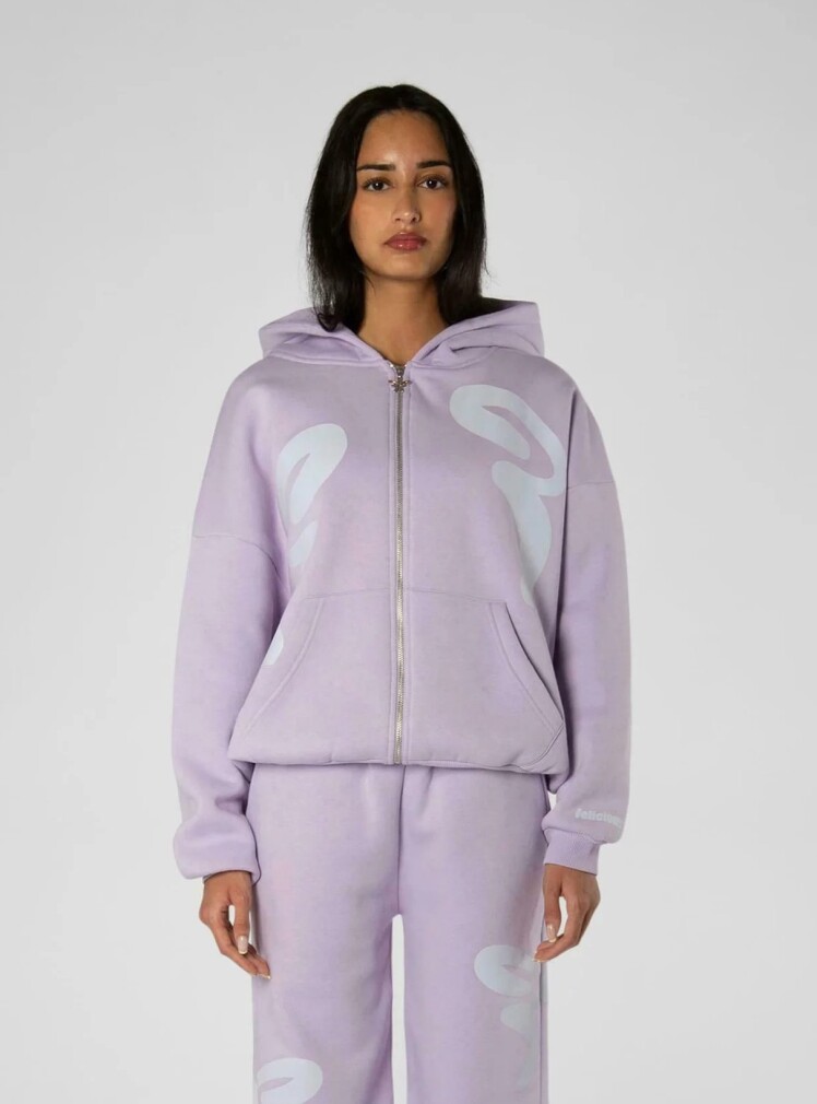 هودی زیپ دار زنانه باکسی فیت طرح پروانه بنفش کمرنگ برند فلیشس felicious | بادابینگ استایل