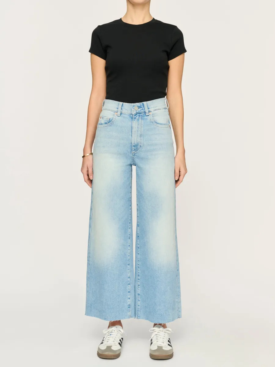  شلوار جین زنانه واید لگ کوتاه وینتج فاق بلند آبی روشن برند DL1961 - مدل Hepburn Wide Leg Lt Island Park | بادابینگ استای 