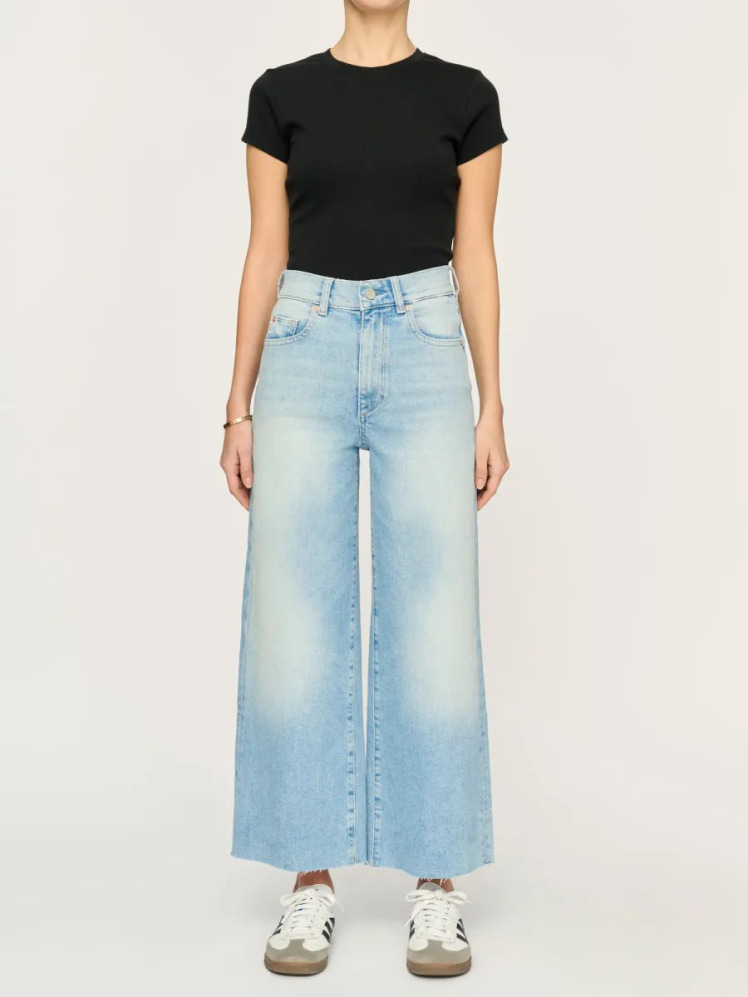 شلوار جین زنانه واید لگ کوتاه وینتج فاق بلند آبی روشن برند DL1961 - مدل Hepburn Wide Leg Lt Island Park | بادابینگ استای