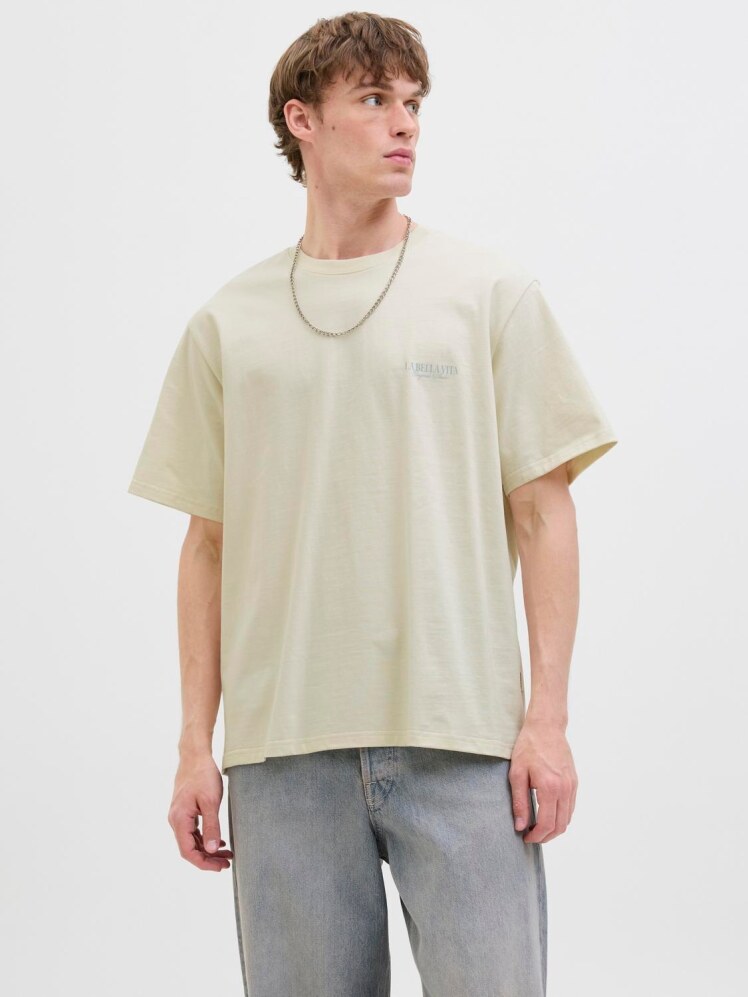 تیشرت باکسی فیت طرح دار مردانه سفید استخوانی مدل Hydra Photo برند Jack & Jones | بادابینگ استایل