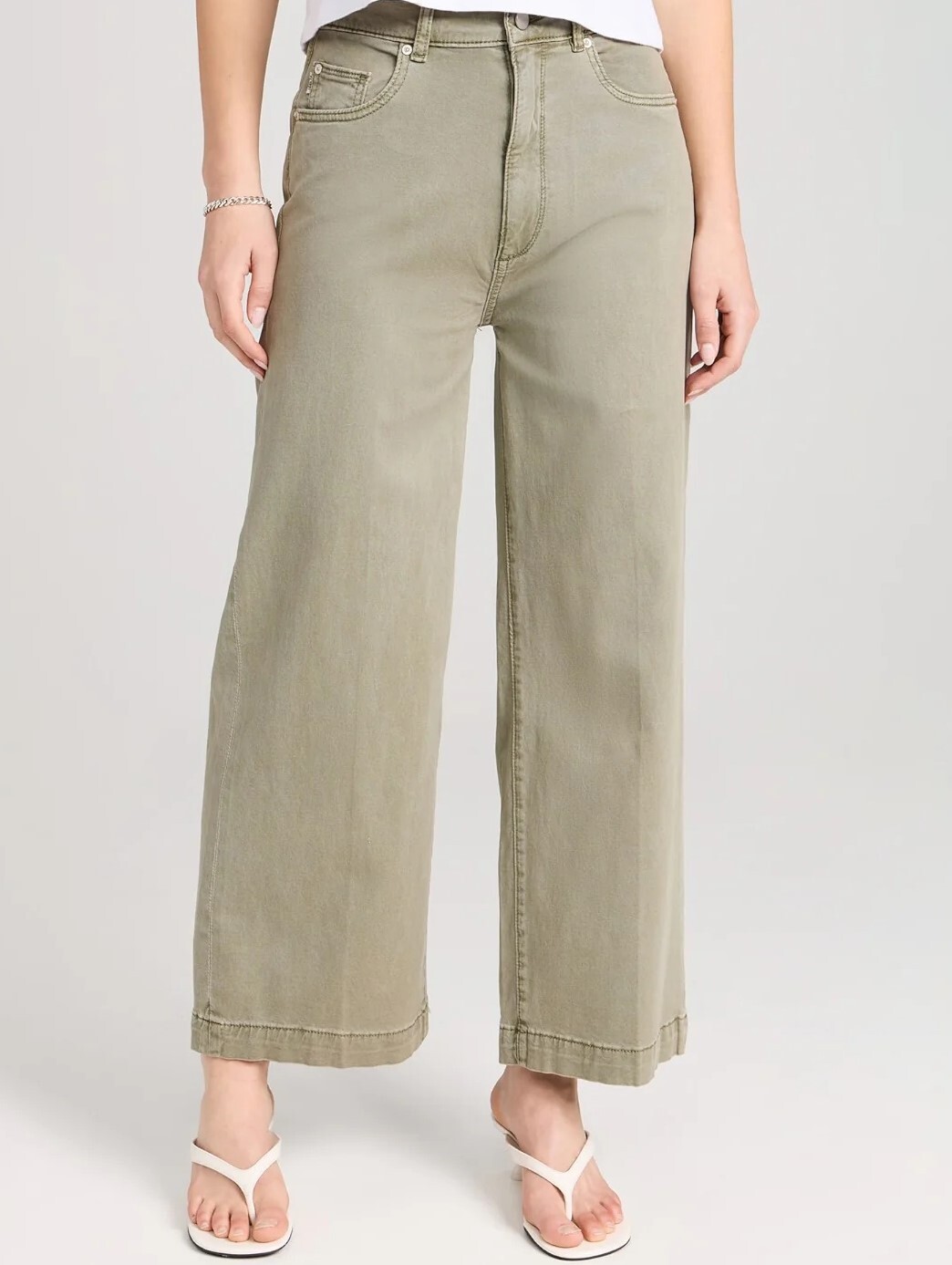  شلوار جین زنانه واید لگ کوتاه فاق بلند برند DL1961 - مدل Hepburn Wide Leg Alpine Green 