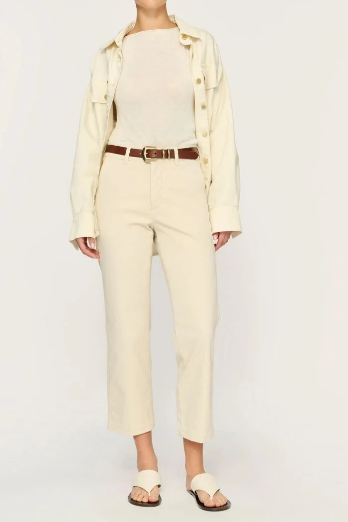 شلوار کتان زنانه راسته فاق بلند کرمی برند DL1961 - مدل Gerri Trousers | بادابینگ استایل