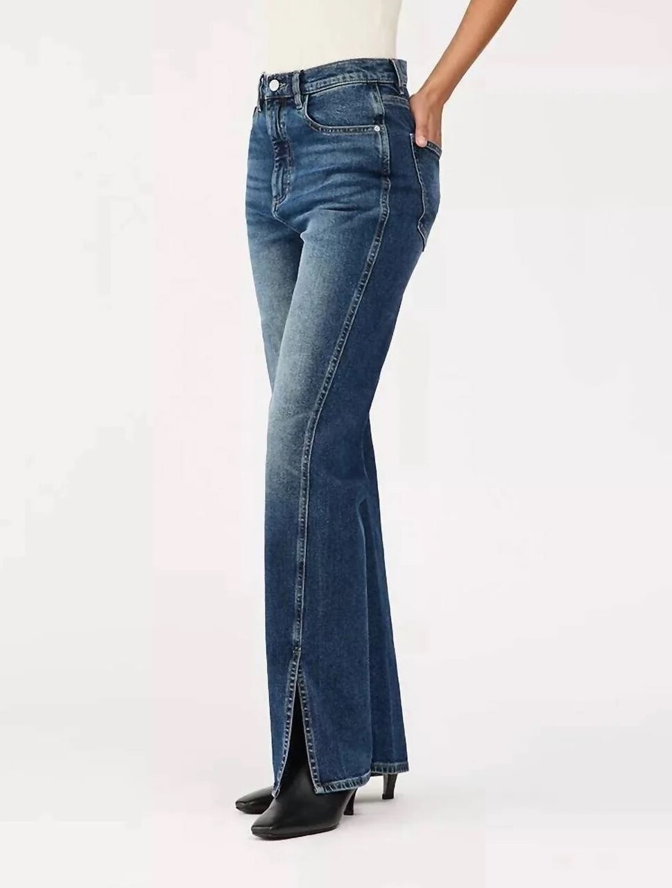  شلوار جین زنانه راسته دمپا چاک وینتج فاق بلند برند DL1961 - مدل Emilie Straight Thundercloud | بادابینگ استایل 