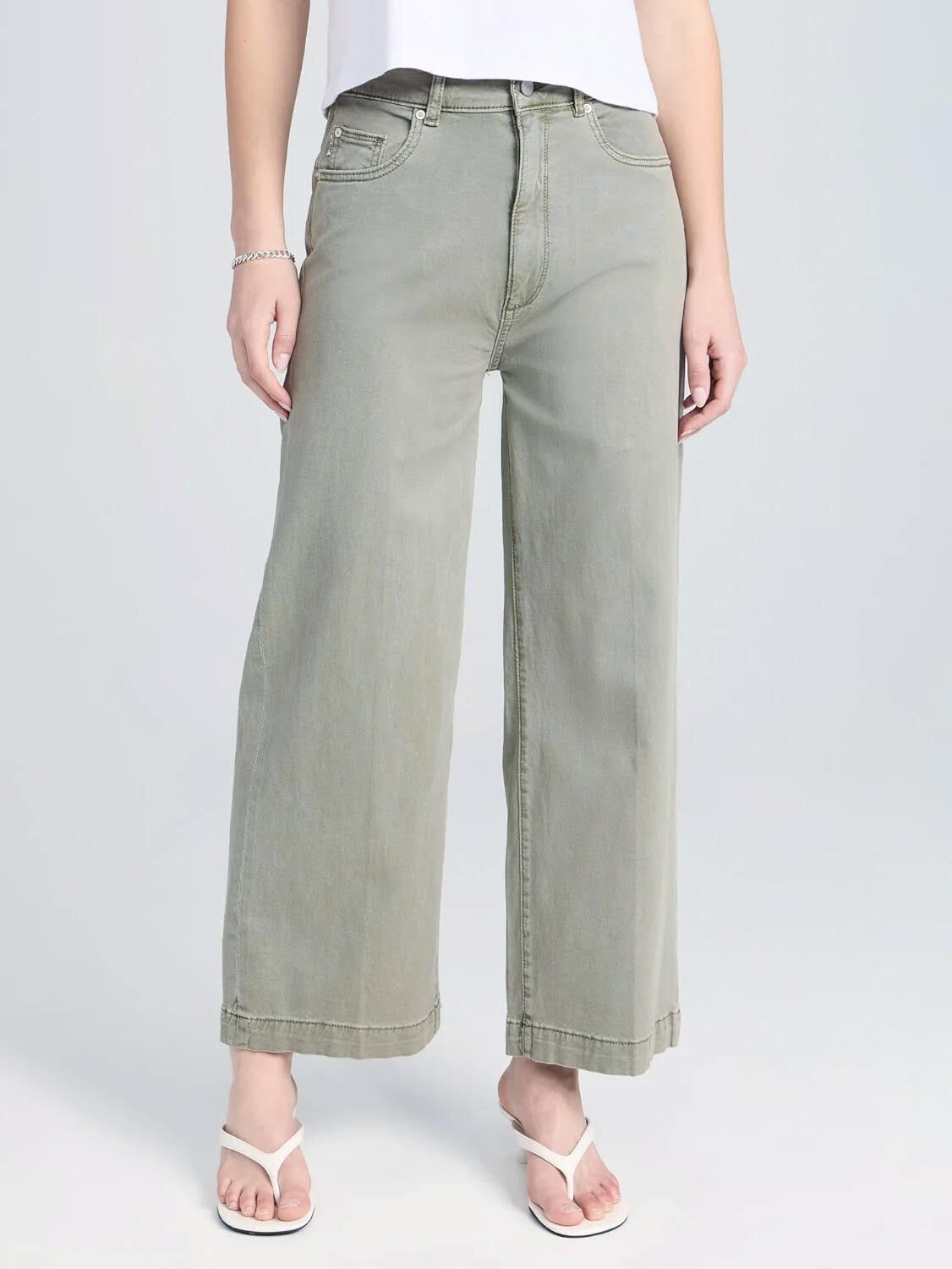  شلوار جین زنانه واید لگ کوتاه فاق بلند برند DL1961 - مدل Hepburn Wide Leg Alpine Green 