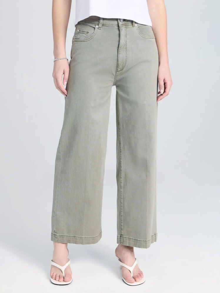 شلوار جین زنانه واید لگ کوتاه فاق بلند برند DL1961 - مدل Hepburn Wide Leg Alpine Green