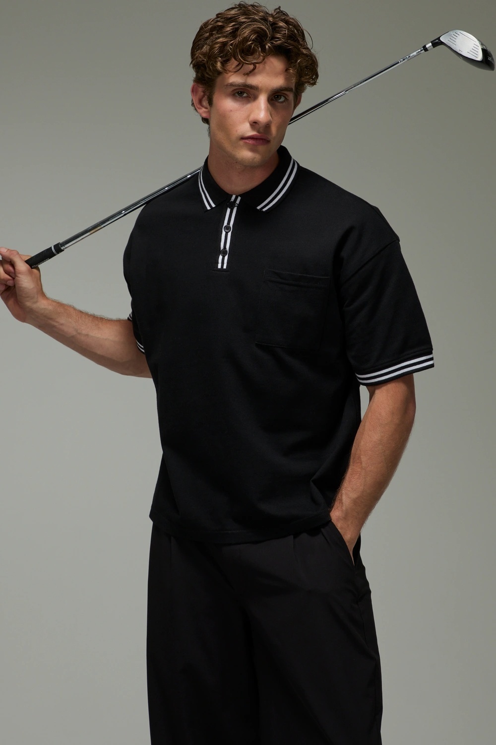  پولوشرت پیکه باکسی فیت مردانه Golf مشکی برند boohooMAN | بادابینگ استایل 