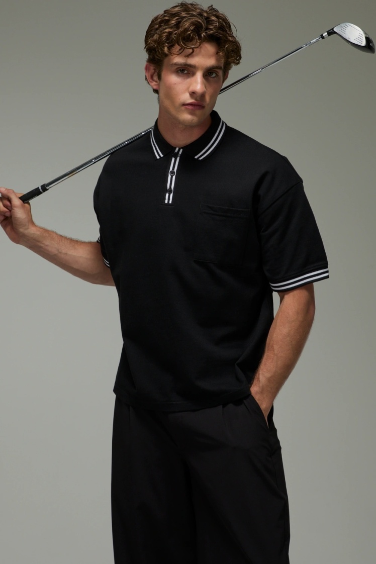 پولوشرت پیکه باکسی فیت مردانه Golf مشکی برند boohooMAN | بادابینگ استایل