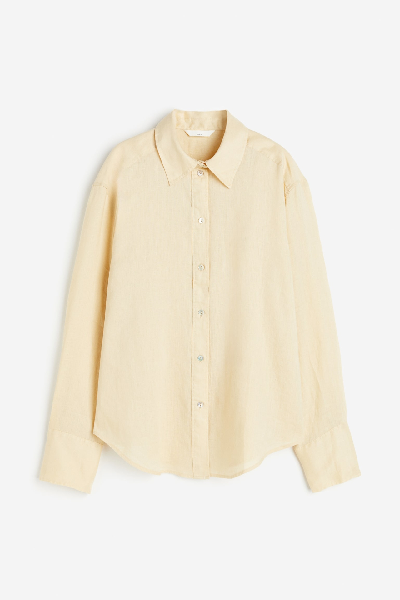  شومیز لینن اورسایز زنانه زرد کمرنگ برند اچ اند ام H&M | بادابینگ استایل 