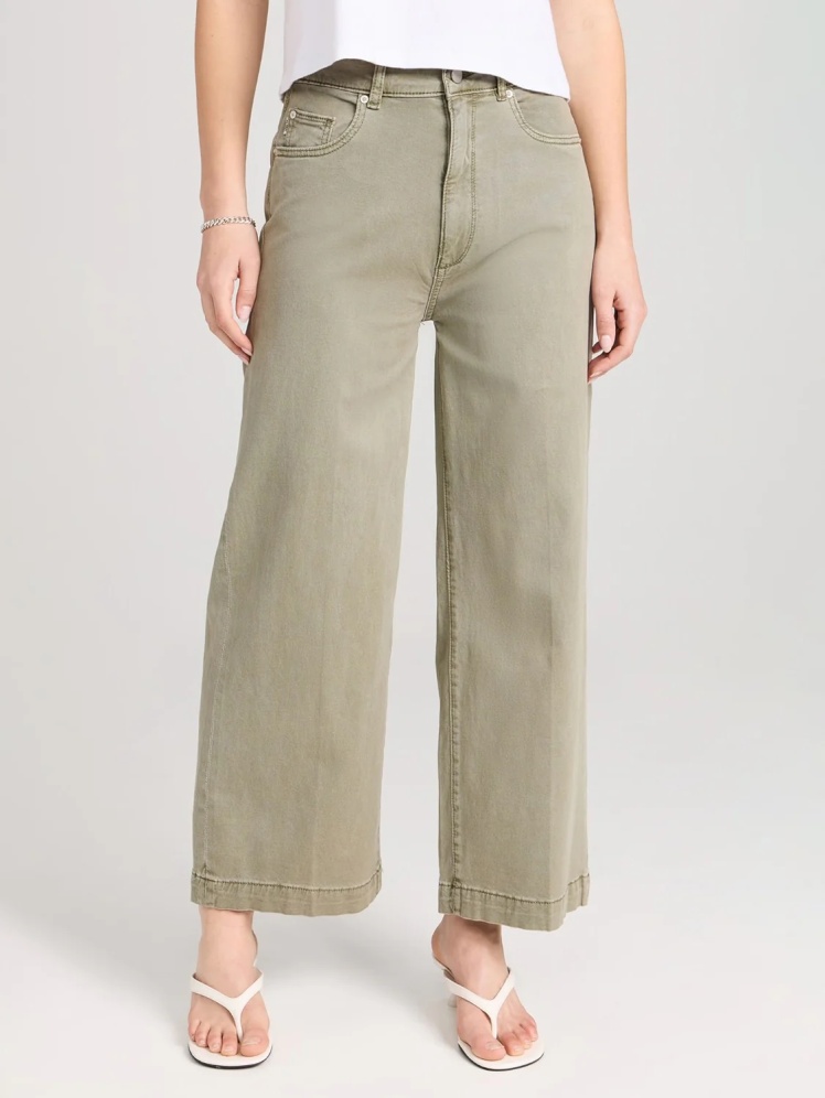شلوار جین زنانه واید لگ کوتاه فاق بلند سبز زیتونی برند DL1961 - مدل Hepburn Wide Leg Alpine Green | بادابینگ استایل