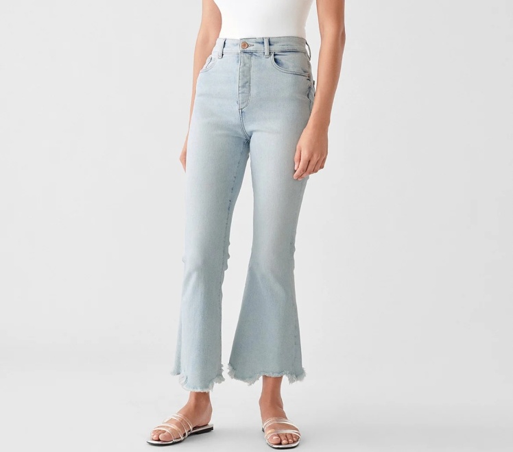 شلوار جین زنانه دمپا چاک کوتاه فاق بلند آبی روشن برند DL1961 - مدل Rachel Cropped Flare Simpson | بادابینگ استایل