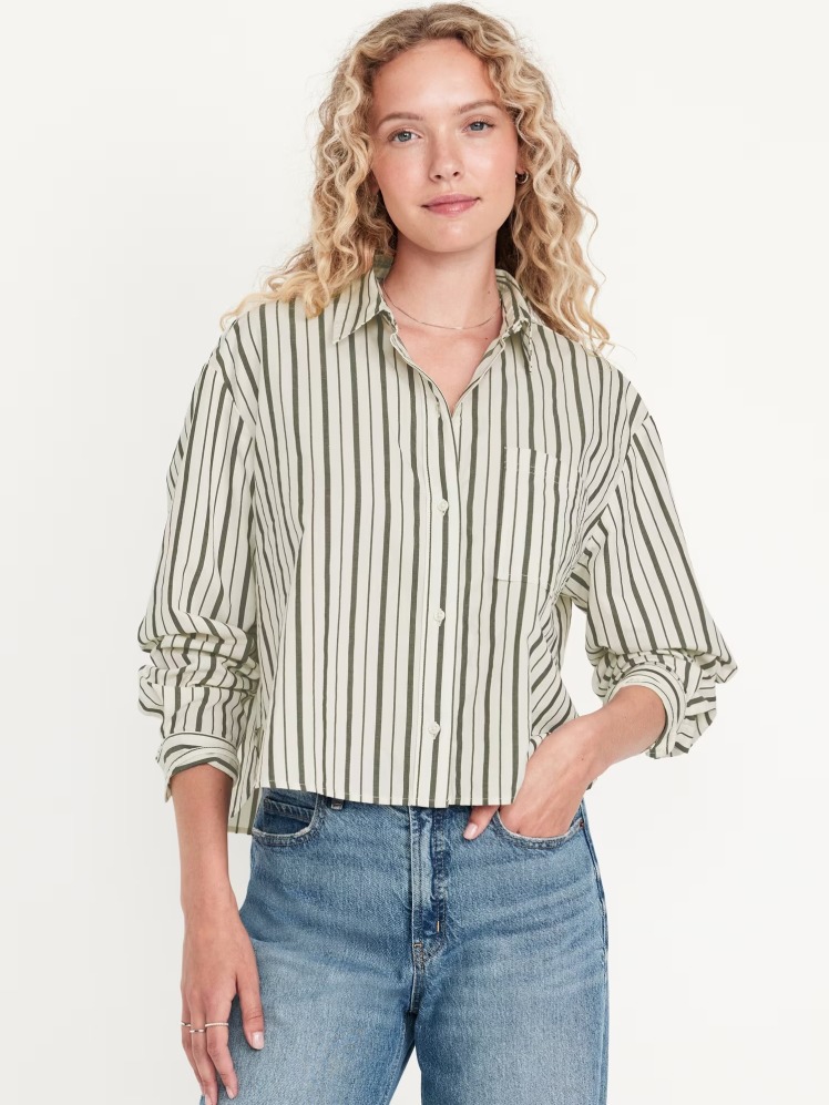 شومیز کراپ راه راه زنانه طوسی برند الد نیوی Old Navy | بادابینگ استایل
