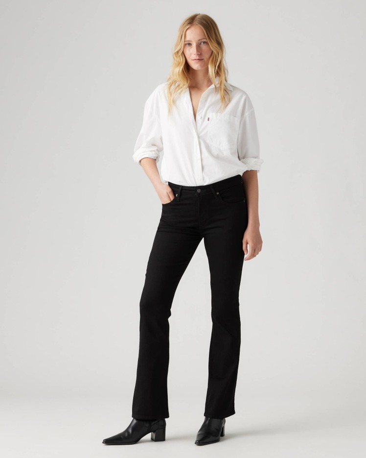 شلوار جین زنانه بوت‌کات فاق بلند مشکی مدل 725 برند Levi's | بادابینگ استایل