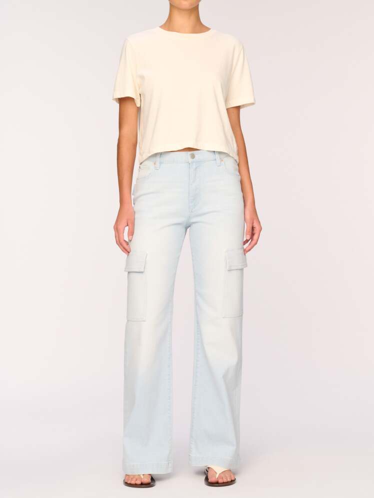 شلوار جین کارگو زنانه واید لگ فاق بلندآبی روشن برند DL1961 - مدل Zoie Wide Leg Poolside Cargo | بادابینگ استایل