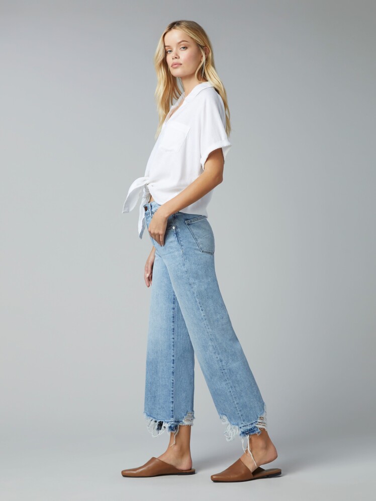 شلوار جین زنانه واید لگ کوتاه وینتج فاق بلند آبی روشن برند DL1961 - مدل Hepburn Wide Leg Slate | بادابینگ استایل