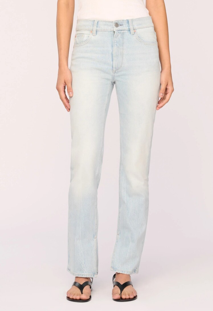 شلوار جین زنانه راسته دمپا چاک وینتج فاق بلند آبی روشن برند DL1961 - مدل Patti Straight East Bay | بادابینگ استایل