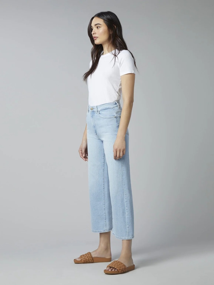 شلوار جین زنانه واید لگ کوتاه وینتج فاق بلند آبی روشن برند DL1961 - مدل Hepburn Wide Leg Baby Blue | بادابینگ استایل