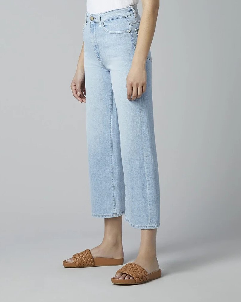 شلوار جین زنانه واید لگ کوتاه وینتج فاق بلند آبی روشن برند DL1961 - مدل Hepburn Wide Leg Baby Blue | بادابینگ استایل