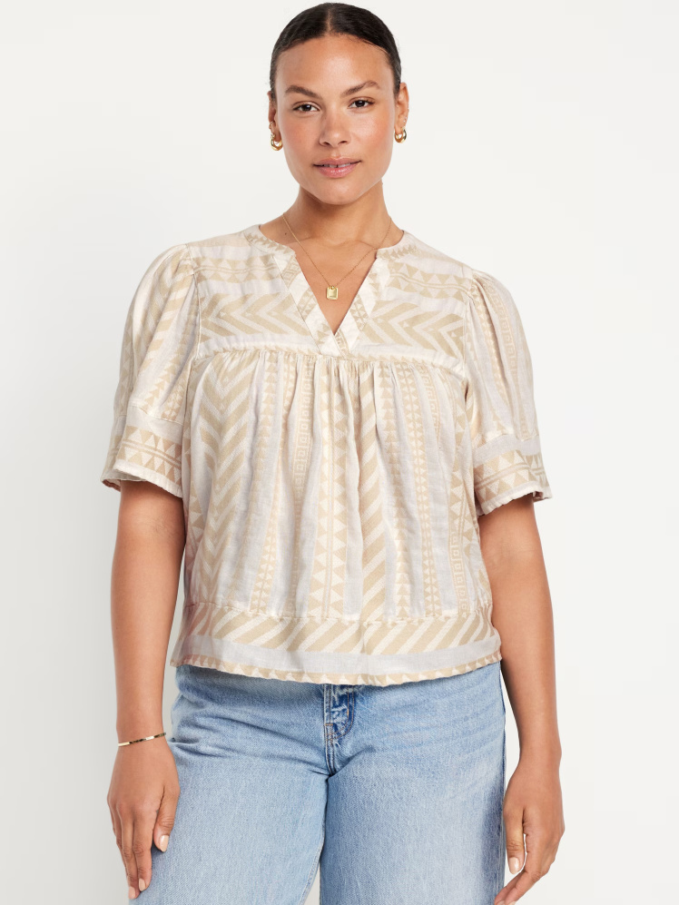 بلوز ژاکارد یقه هفت زنانه ریلکس فیت کرمی برند الد نیوی Old Navy | بادابینگ استایل