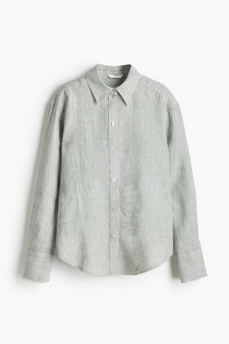 شومیز لینن اورسایز زنانه طوسی برند اچ اند ام H&M | بادابینگ استایل