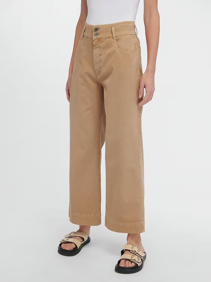  شلوار جین زنانه واید لگ کوتاه فاق بلند سبز زیتونی برند DL1961 - مدل Hepburn Wide Leg Khaki | بادابینگ استایل 